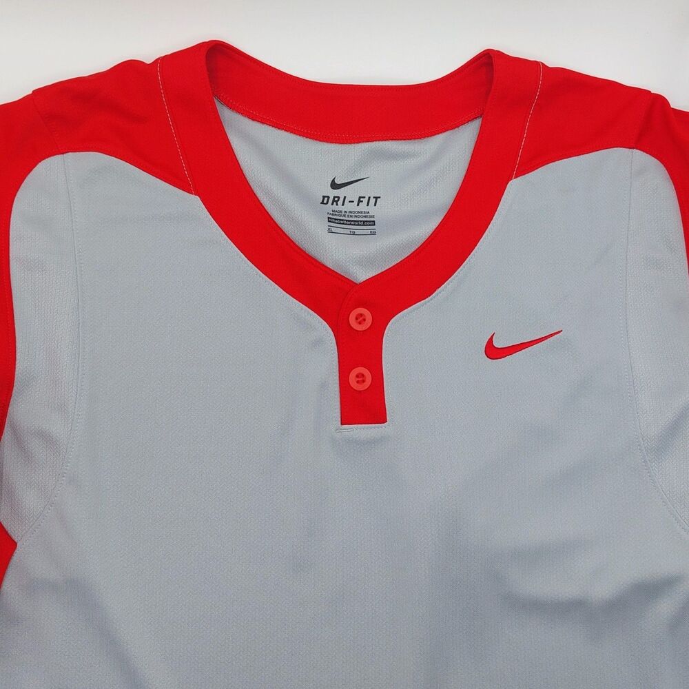 NEW Nike Dri-Fit Baseball Jersey Two Button Henley Men's XL Ohio State Colors
